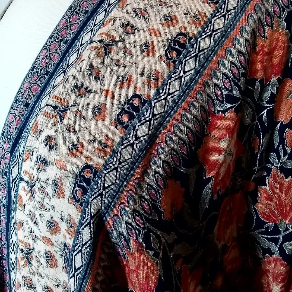 Angie Boho Floral Kimono Open Front Navy Blue & Pink size M - Picture 4 of 6